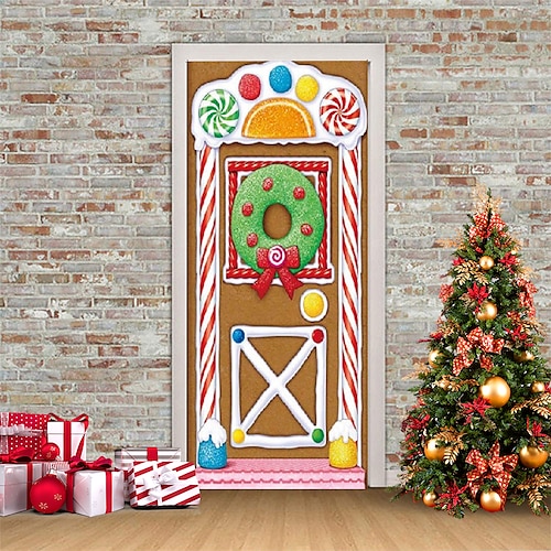 

adesivos 3d de natal adesivos de porta à prova d'água adesivos de porta de natal mural descasca papel de parede autoadesivo adesivo de pvc decalque de parede removível para decoração de escritório