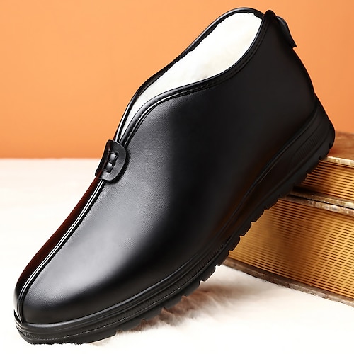 

Homens Mocassins e Slip-Ons Sapatos de inverno Forro de Lã Casual Ao ar livre Diário Tecido Quente Respirável Confortável Mocassim Preto Bloco de cor Outono Inverno