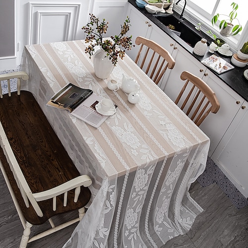 

Weiße Spitzentischdecke im Vintage-Stil, rechteckig, floral, pastorale Tischdecke, waschbare Tischdecke für drinnen und draußen, Bauernhaus-Dekor, Picknick