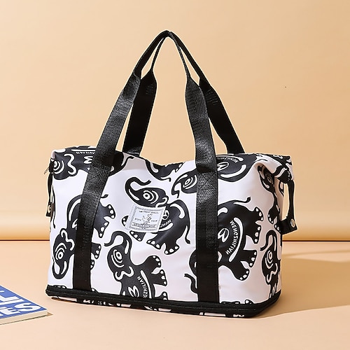 

Mujer Bolso Tote Bolso de gimnasio Nailon Festivos Cremallera Gran Capacidad Ligero Ampliable Geométrico Negro / blanco Negro Amarillo