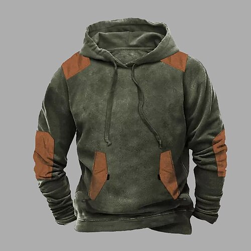 

Men's Hoodie Army Green Hooded Color Block Patchwork Sports Outdoor Daily Holiday Vintage Cool Casual Fall Winter Clothing Apparel Hoodies Sweatshirts