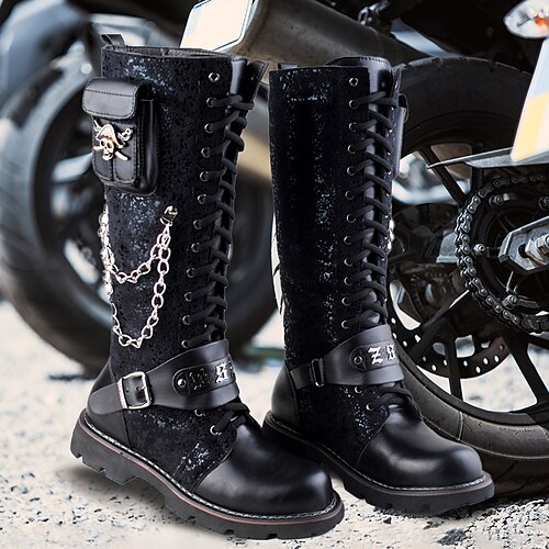 

Men's Boots Biker boots Combat Boots Motorcycle Boots Retro Walking Casual Daily Leather Comfortable Booties / Ankle Boots Loafer Black Spring Fall