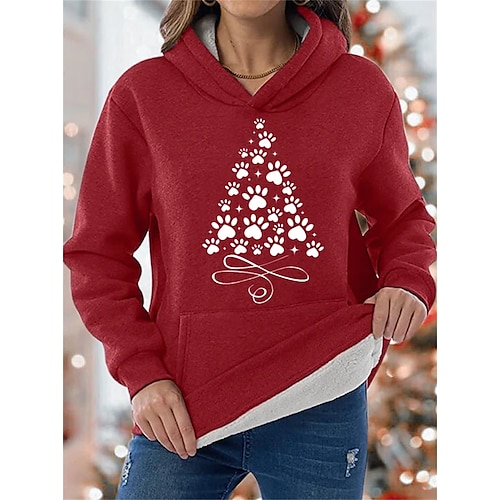 

Mujer Sudadera con capucha Pull-over Sudadera navideña Ropa deportiva Festival Bolsillo delantero Estampado Rojo Árbol de Navidad Fiesta Navidad Sudadera Manga Larga Top Microelástico Otoño invierno