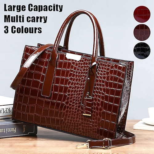 

Women's Handbag Crossbody Bag Shoulder Bag Boston Bag PU Leather Office Daily Holiday Zipper Large Capacity Waterproof Durable Solid Color Crocodile Patchwork dark brown claret Black