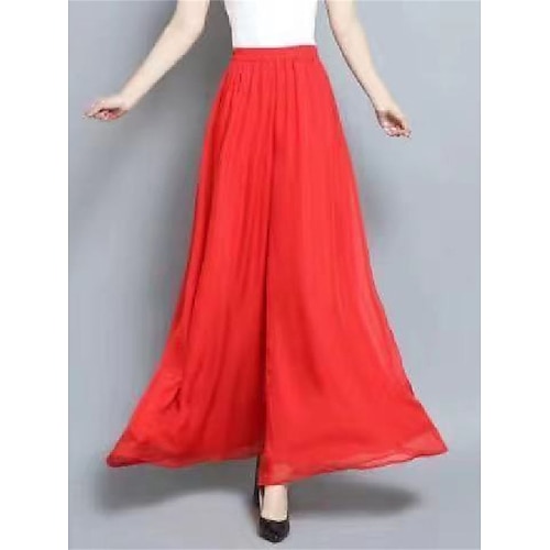  Femmes Jambe large Pantalons Vacances Streetwear Léger Longueur complète Taille haute Uni Taille Élastique Coupe haute Respirabilité Confortable Micro-Élastique Extérieur Fête Tenue quotidienne Noir