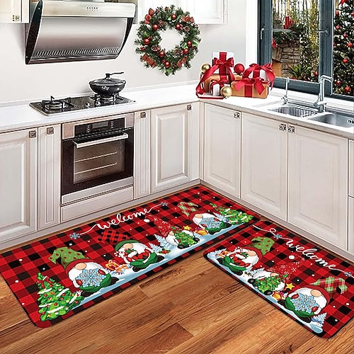 

Рождественский кухонный коврик, комплект из двух предметов, кухонный ковер, праздник, праздник, рождественские украшения, коврик для двери, коврик для ног