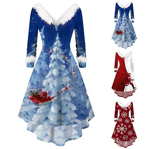

Santa Claus Christmas Dress Fancy Christmas Dress Women's 1950s Christmas Christmas New Year Christmas Eve Adults' Party Christmas New Year Eve Polyester Dress