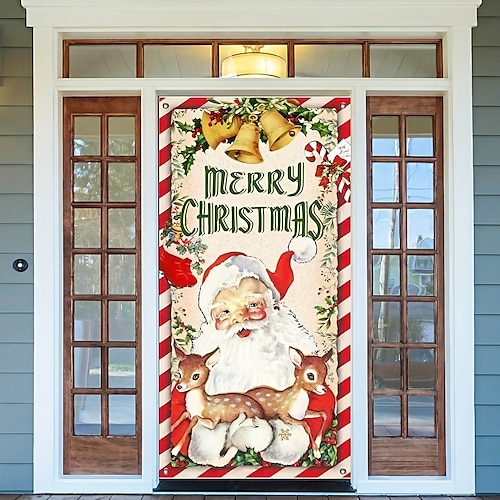 

Navidad santa Navidad cubiertas de puerta decoración telón de fondo pancarta de puerta para puerta de entrada casa de campo suministros de decoración para fiesta navideña tapiz de puerta cortina de