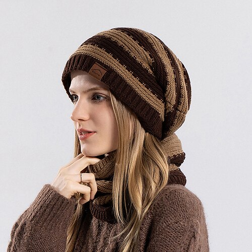 2 unids/set bufanda tejida gorro de invierno para mujer & Conjunto de gorro, gorro calentador de invierno a prueba de viento para ciclismo y esquí al aire libre