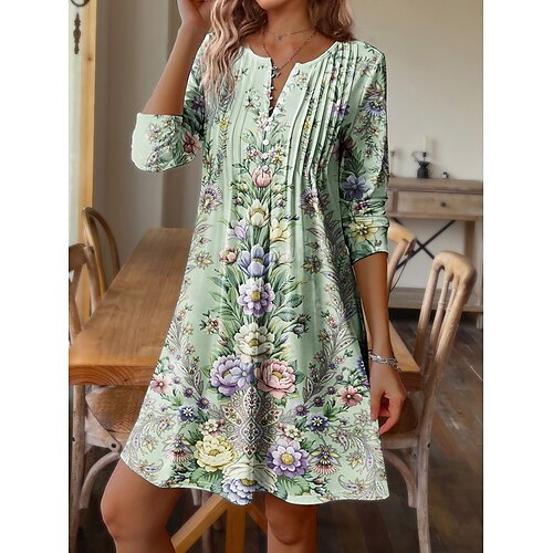

Mujer Vestimenta casual Vestido de invierno Vestido Estampado Floral Botón Estampado cuello partido Mini vestido Moda Ropa de calle Exterior Diario Manga Larga Holgado Verde Trébol Otoño Invierno S M