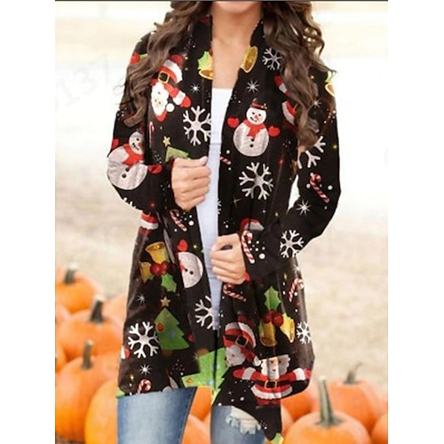 

Damen Hässlicher Weihnachtspullover Strickjacke Pullover Jacke Öffnung vorne Gerippt Stricken Polyester Bedruckt Herbst Winter Lang Outdoor Weihnachten Täglich Vintage Täglich Stilvoll Langarm