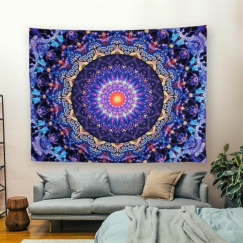 

Mandala Bohemian Blacklight Tapestry UV Reactive Glow in the Dark Boho Trippy Misty Hanging Tapestry Wall Art Mural for Living Room Bedroom