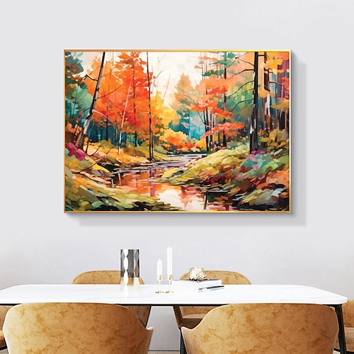 

Beleza floresta rio pintados à mão pintura em tela abstrata árvore natural paisagem arte da parede pinturas a óleo para decoração de casa