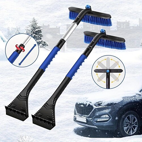 

Cepillo de nieve para coche 4 en 1, herramientas de limpieza de nieve telescópicas extensibles, pala de nieve para coche sin arañazos, cepillo de nieve para parabrisas de coche desmontable