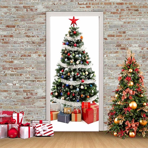 

adesivos 3d de natal adesivos de porta à prova d'água adesivos de porta de natal mural descasca papel de parede autoadesivo adesivo de pvc decalque de parede removível para decoração de escritório