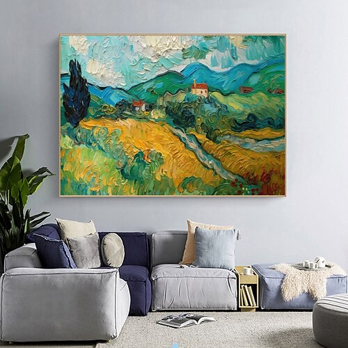 

Van Gogh Blumenfarm abstrakte Wandkunst Ölgemälde Landschaft nordischer Impressionismus handgemaltes Bild für Wohnzimmerdekoration