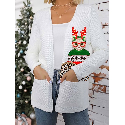 

Hässlicher Weihnachtspullover für Damen mit V-Ausschnitt, Pullover, Pullover, gerippter Strick, Polyester, gestrickt, bedruckt, Herbst, Winter, normal, Outdoor, Weihnachten, Urlaub, Alltag, stilvoll,