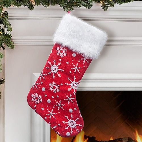 

Red White Snow Pattern 21 Inches Christmas Stocking Double Layers Gift Holders Xmas Holiday Party Mantel Decoration