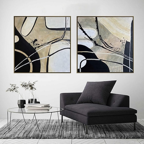 

Handmade Abstract Black And White Painting Hand Painted Oil Painting Wall painting On Canvas Custom Minimalist Artwork Geometric Oil PaintingHome Decoration Decor