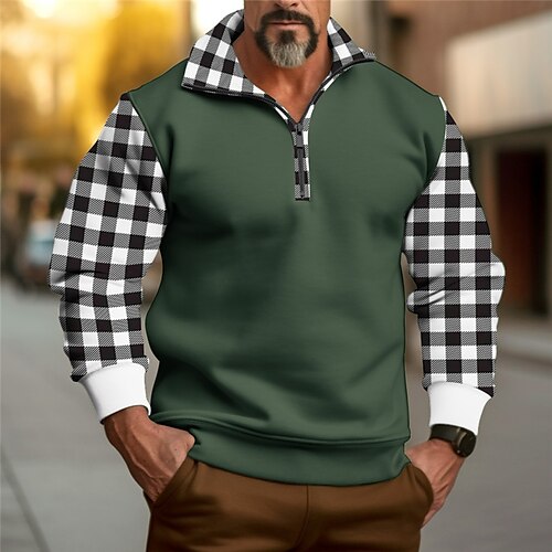 

Hombre Sudadera Sudadera con un cuarto de cremallera Negro Blanco Verde Ejército Azul Piscina Media cremallera Plaid Bloque de color Retazos Deporte Diario Festivos Ropa de calle Básico Casual