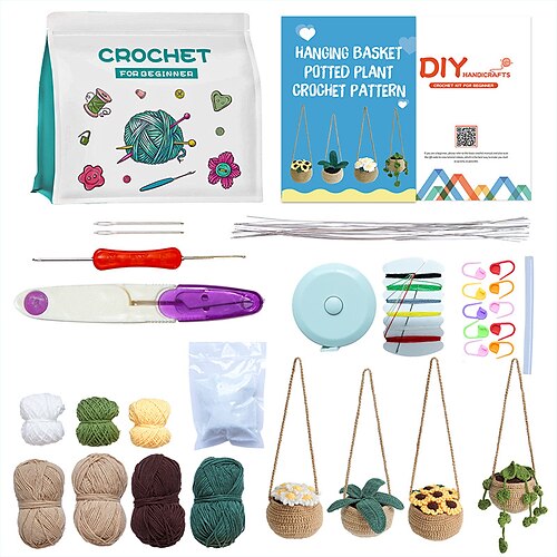 

Kit de crochet para principiantes para adultos, 4 unids/set de crochet para principiantes, kit de aprendizaje de crochet, kits de crochet, juego de crochet de plantas suculentas, kit de tejido para