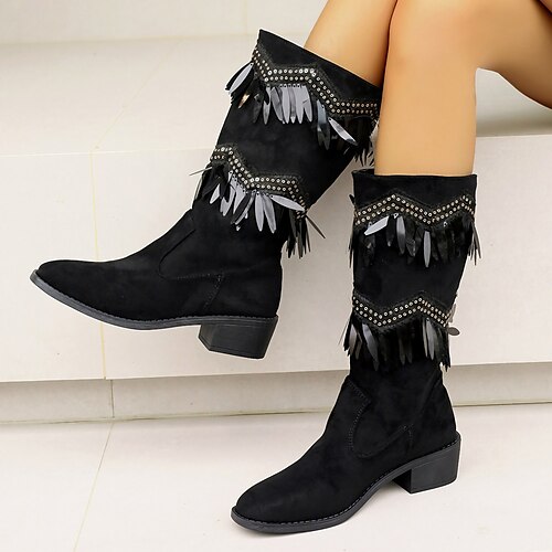 

Damen Stiefel Cowboy Westernstiefel Slouchy-Stiefel Übergrössen Outdoor Arbeit Täglich Kniehohe Stiefel Winter Schleife Blockabsatz Runde Zehe Modisch Elegant Klassisch PU Reißverschluss Feste Farbe