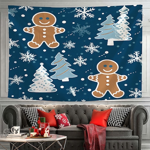 

Tapiz colgante de pan de jengibre de Navidad, arte de pared, tapiz grande de Navidad, decoración mural, fotografía, telón de fondo, manta, cortina, hogar, dormitorio, sala de estar