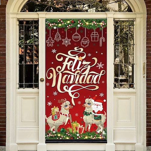 

Natal boneco de neve capas de porta de natal decoração pano de fundo banner de porta para porta da frente fazenda festa de natal decoração suprimentosporta tapeçaria cortina de porta