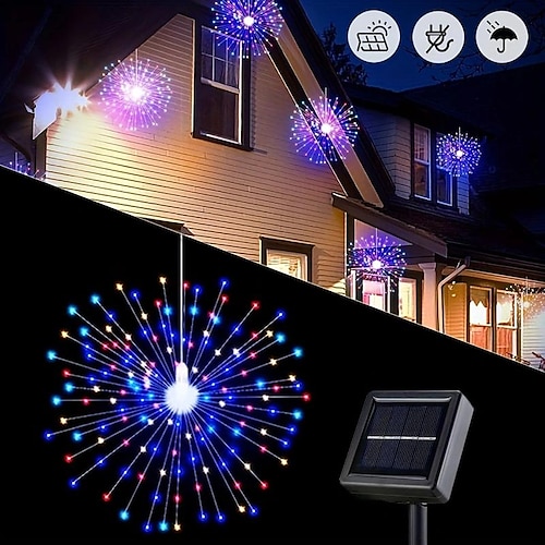 

1Pc 120/150/180/200LEDs Solar Firework Lights, Solar Starburst Sphere Lights, 8 Modes Dimmable Waterproof Hanging Fairy Light, Copper Wire Lights For Yard Patio Tent Parties Christmas