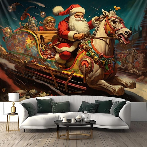 

Christmas Santa Hanging Tapestry Wall Art Large Xmas Tapestry Mural Decor Photograph Backdrop Blanket Curtain Home Bedroom Living Room Decoration