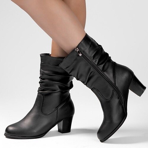 

Mulheres Saltos Botas Tamanhos Grandes Botas de salto Ao ar livre Diário Botas Botas Tornozelo Salto Robusto Ponta Redonda Vintage Elegante Sensual Couro Ecológico zíper Côr Sólida Preto