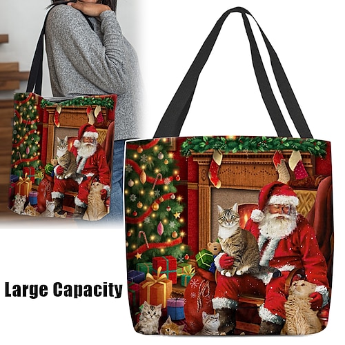 

Mujer Bolso Tote Bolsa de hombro Bolsa de lona Poliéster Exterior Navidad De Compras Impresión Gran Capacidad Plegable Ligero Personajes Rojo