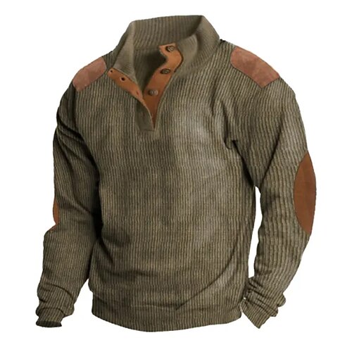 

Homme Sweat shirt Marron Col Mao Bloc de couleur Patchwork Sport Loisir du quotidien Vacances Velours Côtelé Rétro Vintage Décontractées Tactique Printemps Automne Vêtement Tenue Pulls Capuche