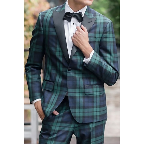 

Costume Homme Mariage Ensemble 2 pièces Vert Plaid Coupe Sur-Mesure Droit un bouton 2023