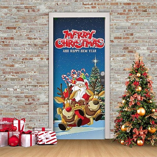 

Christmas 3D Stickers Waterproof Door Stickers Xmas Door Mural Peel Self Adhesive Wallpaper PVC Sticker Removable Wall Decal for Home Office Decoration