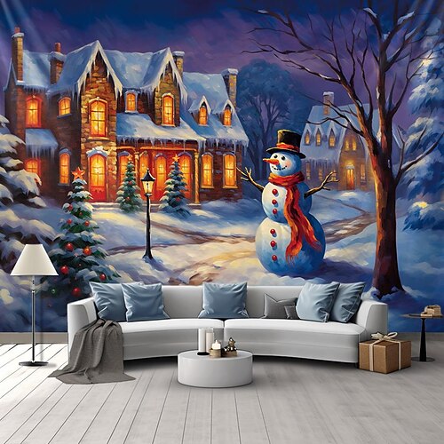 

Weihnachten Schneemann hängende Wandteppich Kunst große Weihnachten Wandteppich Wanddekor Foto Hintergrund Decke Vorhang Zuhause Schlafzimmer Wohnzimmer Dekoration