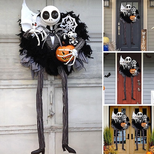 

Halloween Horror Pumpkin Wreath Door Hanging Holiday Party Horror Skull Decoration Props Halloween Skeleton Decoration