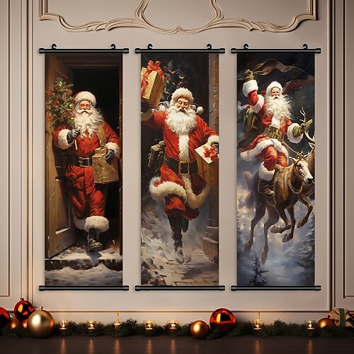 

Póster de Navidad con perchas, arte de pared de Papá Noel, carteles en lienzo, arte para decoración del hogar y sala de estar, Arte de la pared Decoración, 1 ud.