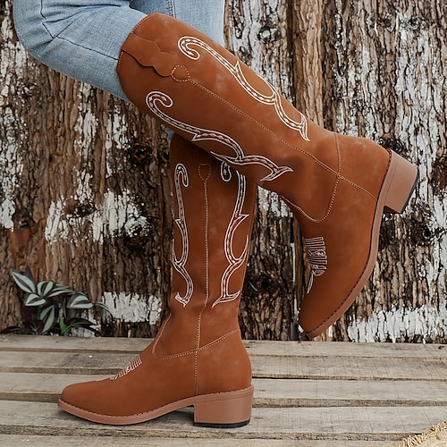 

Mujer Botas Botas cowboy Tallas Grandes Exterior Diario Botas a media pierna Invierno Bordados Tacón Cuadrado Dedo redondo Moda Confort Minimalismo Zapatos de Paseo PU Mocasín Color sólido Bordado