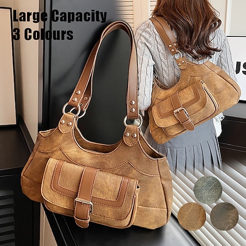 

Mujer Bolso de mano Bolsa de hombro bolso aguette Cuero de PU Exterior Diario Festivos Cremallera Gran Capacidad Impermeable Ligero Color sólido Retazos Gris de alto grado Azul vintage Marrón páramo