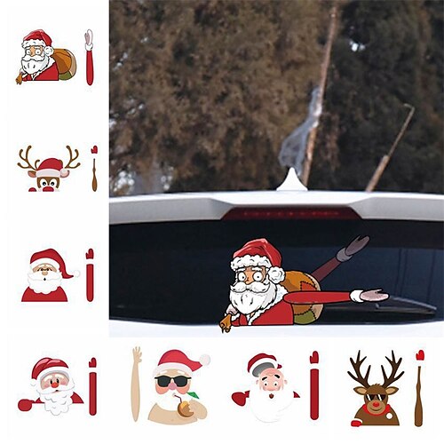 

2 pièces autocollant de voiture de noël autocollant d'essuie-glace arrière autocollant d'essuie-glace étiquettes autocollants d'essuie-glace arrière mignon père noël agitant accessoires auto