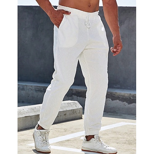 

Men's Sweatpants Joggers Waffle Pants Pocket Drawstring Elastic Waist Plain Comfort Breathable Outdoor Daily Going out Fashion Casual White