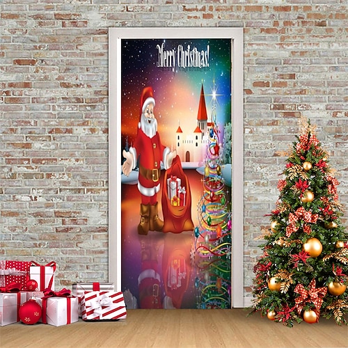 

Autocollants de noël 3d autocollants de porte imperméables décoration murale de porte de noël autocollant de papier peint auto-adhésif autocollant en pvc autocollant mural amovible pour la décoration