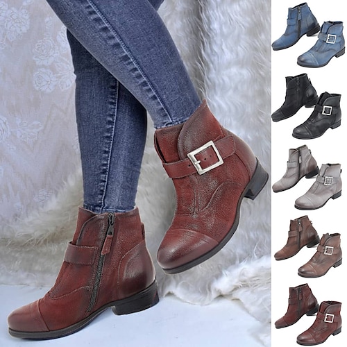 

Damen Stiefel Motorradstiefel Übergrössen Winterstiefel Outdoor Arbeit Täglich Innenfutter aus Fleece Stiefeletten Stiefeletten Winter Flacher Absatz Runde Zehe Urlaub Vintage Modisch Kunstleder