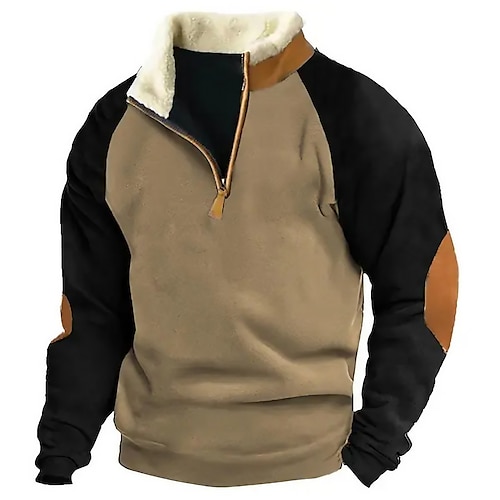 

Men's Sweatshirt Quarter Zip Sweatshirt Brown Standing Collar Color Block Patchwork Sports Outdoor Daily Holiday Streetwear Casual Thin fleece Fall Winter Clothing Apparel Hoodies Sweatshirts