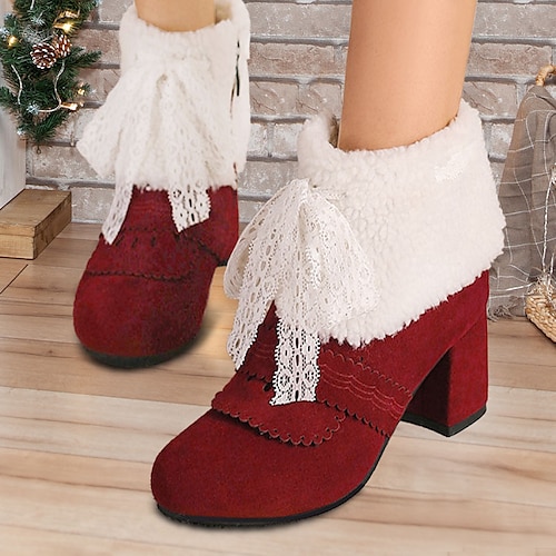 

Damen Stiefel Weihnachtsschuhe Schneestiefel Übergrössen Outdoor Weihnachten Täglich Innenfutter aus Fleece Stiefeletten Stiefeletten Winter Blockabsatz Runde Zehe Vintage Modisch Kuschelig Wildleder