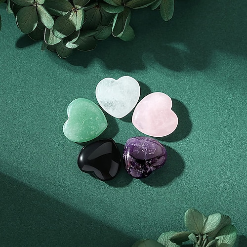 

5PCS Natural Heart Healing Crystals Rose Quartz Amethyst Heart Love Stones Set Bulk Polished Pocket Palm Thumb Gemstones Chakra Reiki Balancing