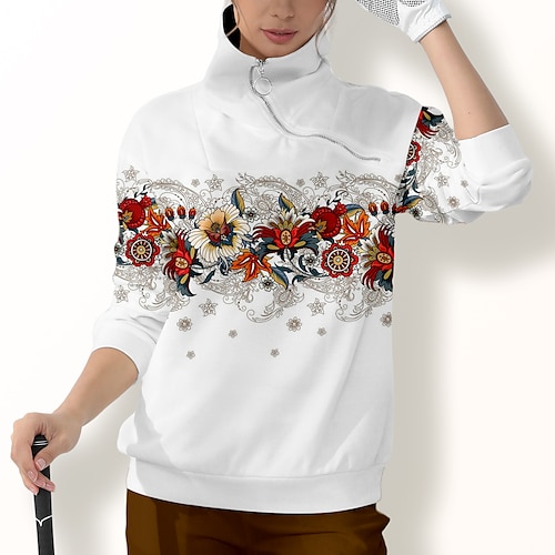 

Damen Golf-Hoodie Golfpullover Golf-Sweatshirt warm Atmungsaktiv Feuchtigkeitsableitung Langarm Golf-Oberbekleidung Shirt Regular Fit 1/4 Reißverschluss Stehkragen Blumen Frühling Herbst Tennis