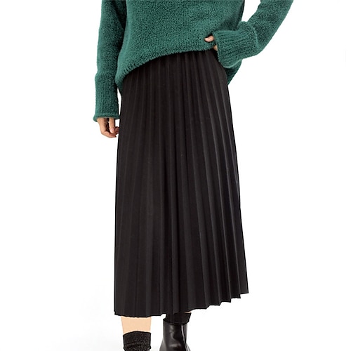 

Women's Pleated Skirt Midi Apricot Black Dark Green Khaki Skirts Fashion Casual Street Daily One-Size