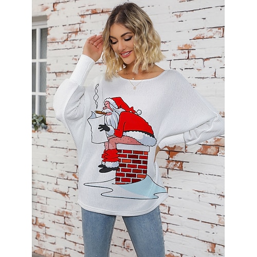 

femme laid noël pull pull pull col rond tricot côtelé polyester tricoté imprimé automne hiver régulier extérieur Noël vacances quotidien stylé décontracté manches longues lettre père Noël